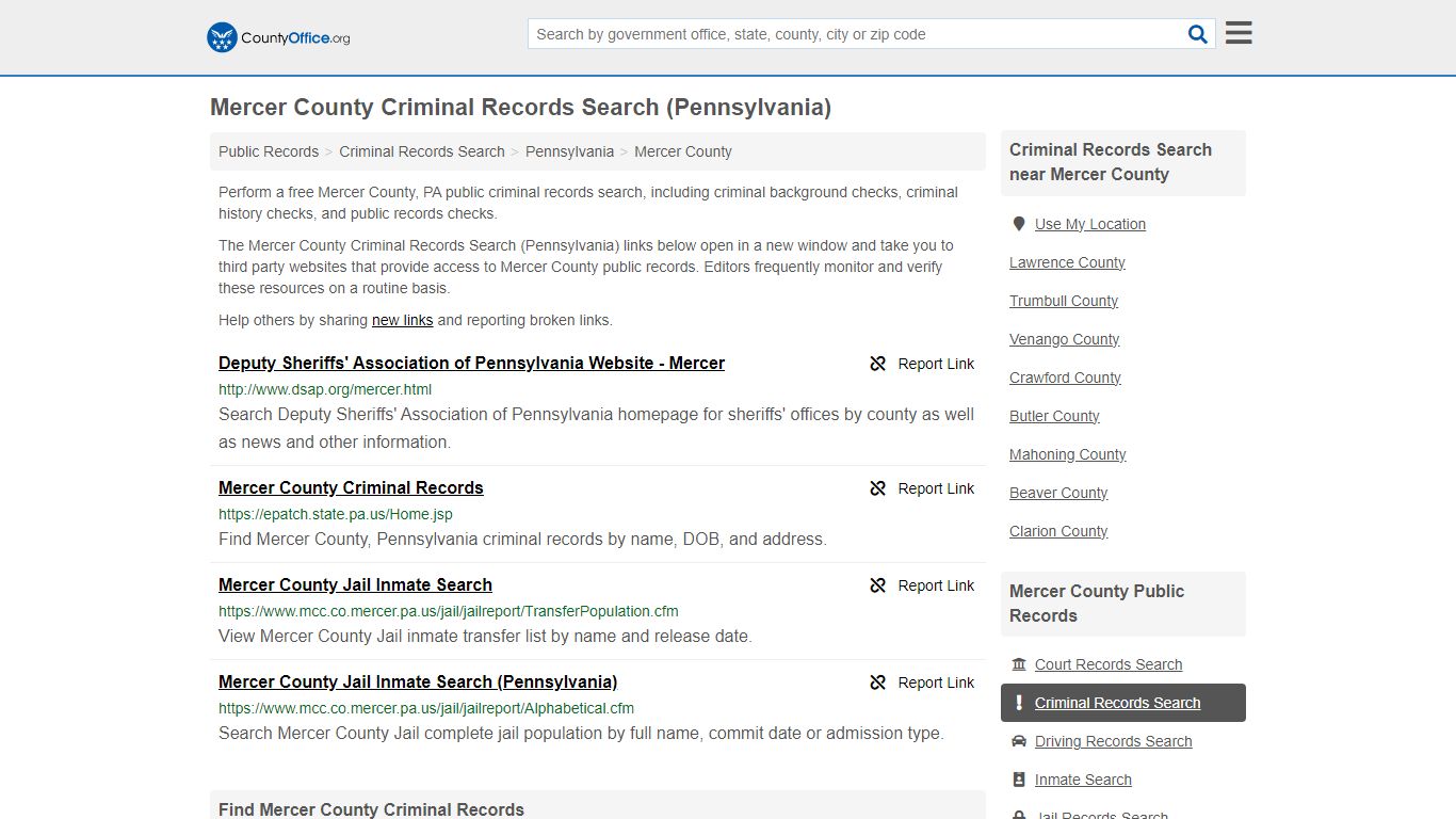 Mercer County Criminal Records Search (Pennsylvania) - County Office